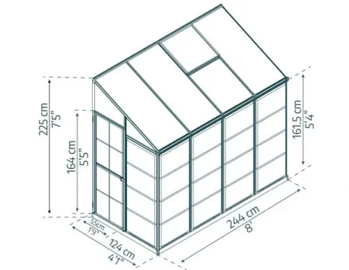 Seinakasvihuone HYBRID 3,04 m² – seinää vasten asennettava kasvihuone pienelle pihalle
