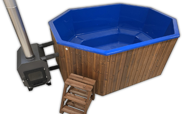 Lasikuituinen kylpytynnyri 2,1x2,8m  8-kulmainen ulkoisella kiukaalla