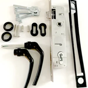 Portin lukko “Buratino” – lukkosarja pyöreälle tolpalle, musta kahva