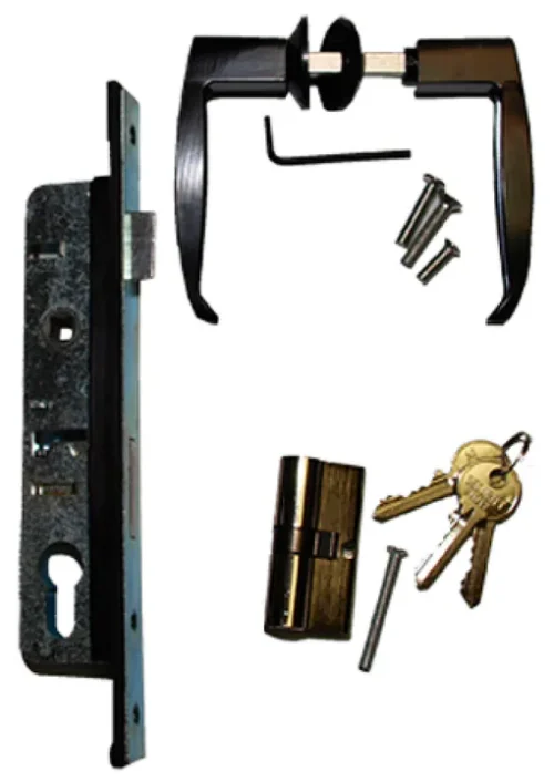 Portin lukkosetti neliöputkelle – vasara-avaimella, kahva ja ydin