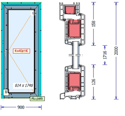 Seicom TD 2K – 2-lasinen ulospäin avautuva PVC-parvekeovi